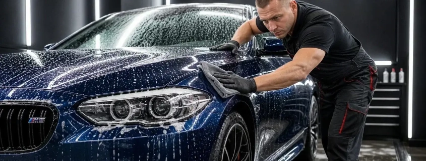 Professionelle Außenreinigung und Glanzpflege eines BMW M5 bei TopDetailer Freiburg